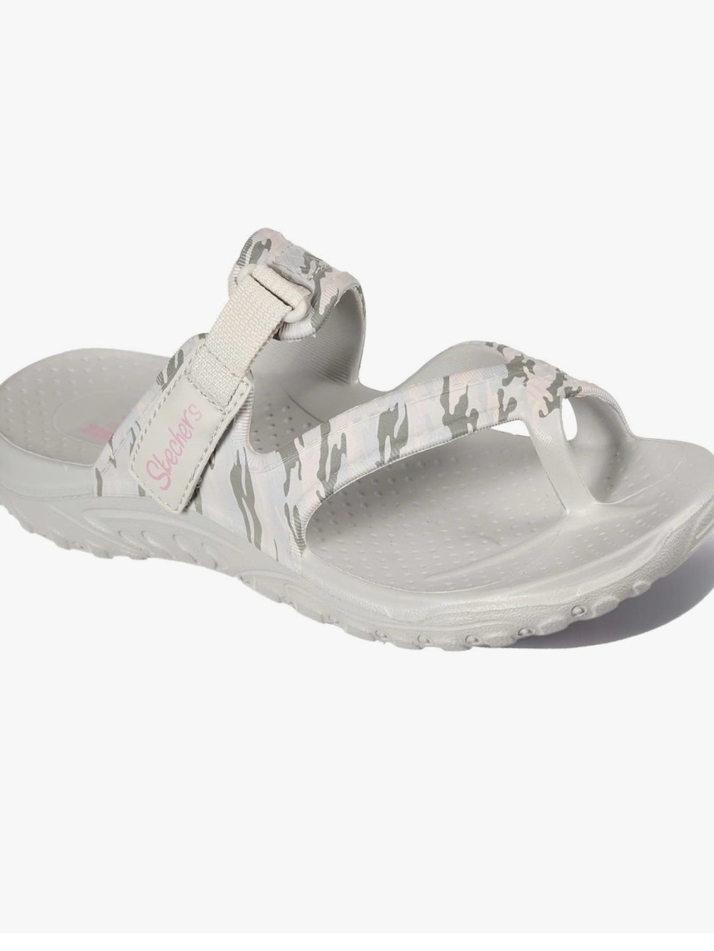 Skechers Light Gray & Pale Pink Camo Toe-Loop Slide